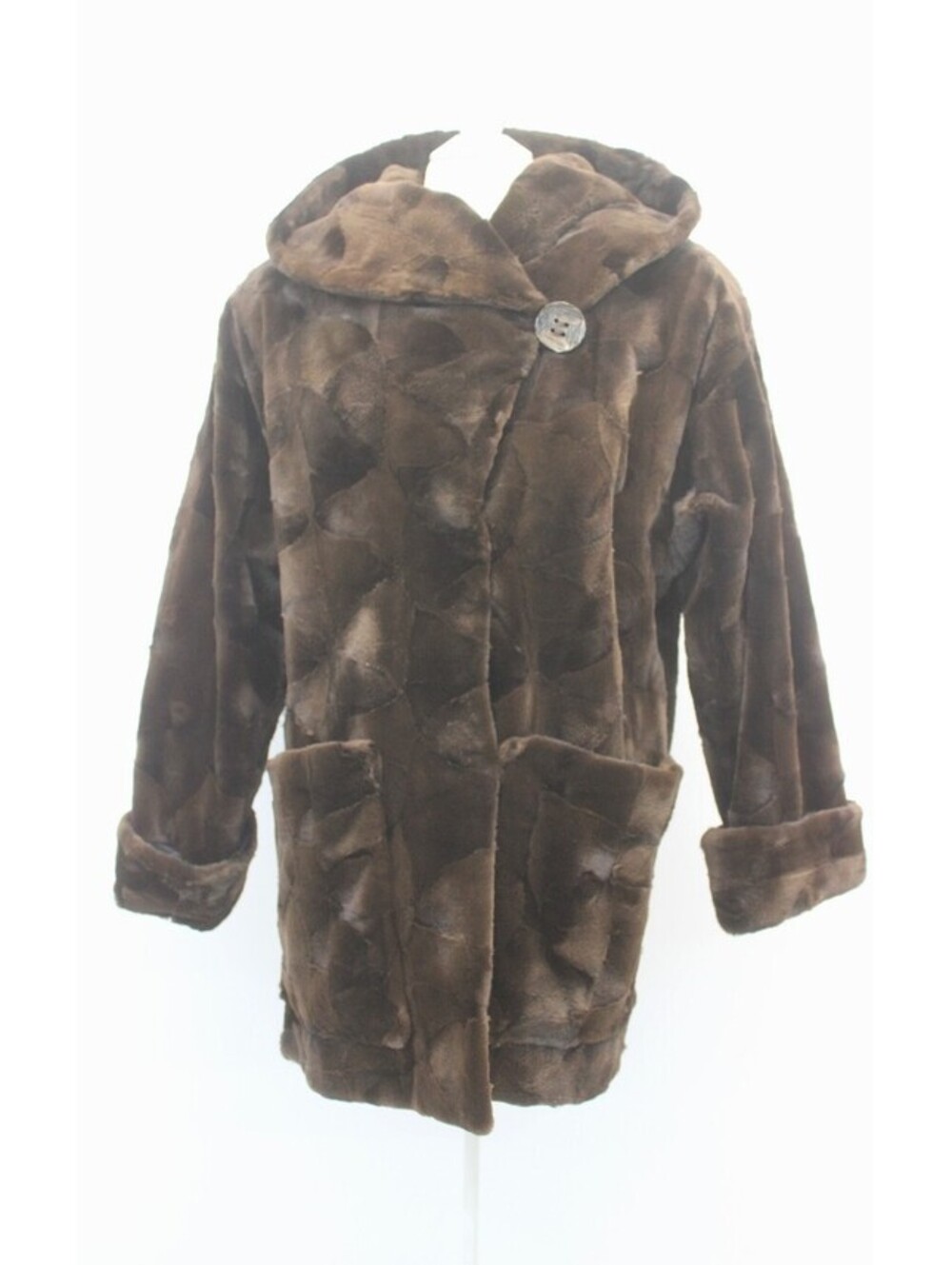 EXCELLENT CANADIAN SHEARED DARK BROWN MINK FUR JACKET COAT SIZE 6 SMALL HOOD
